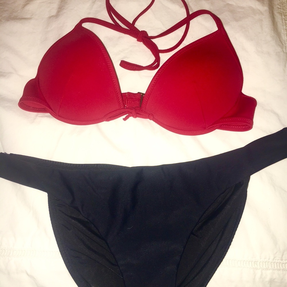 Victoria Secret Red Bikini top and black bottoms